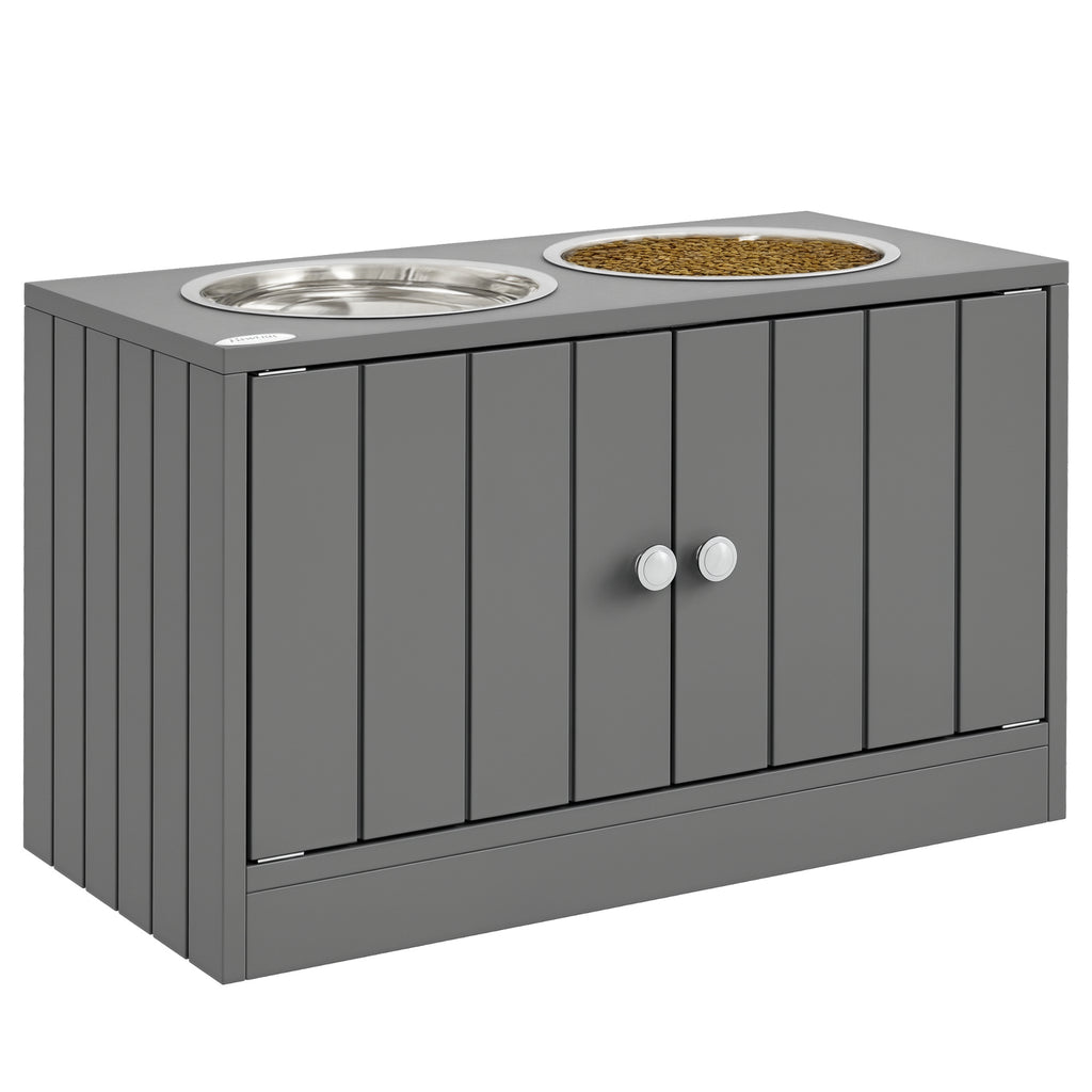 Elevated Dog Bowls with 44L Storage Cabinet – Gray