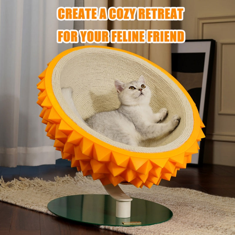 Durian Shape Cat Scratching Bed Cat House - Comfortable Sisal Rope Scratching Board With PVC Plastic Combination, 3 In 1 Cat Resting Bed - Suitable For Cat Claw Care, Cute And Sturdy Assembled Pet Fur