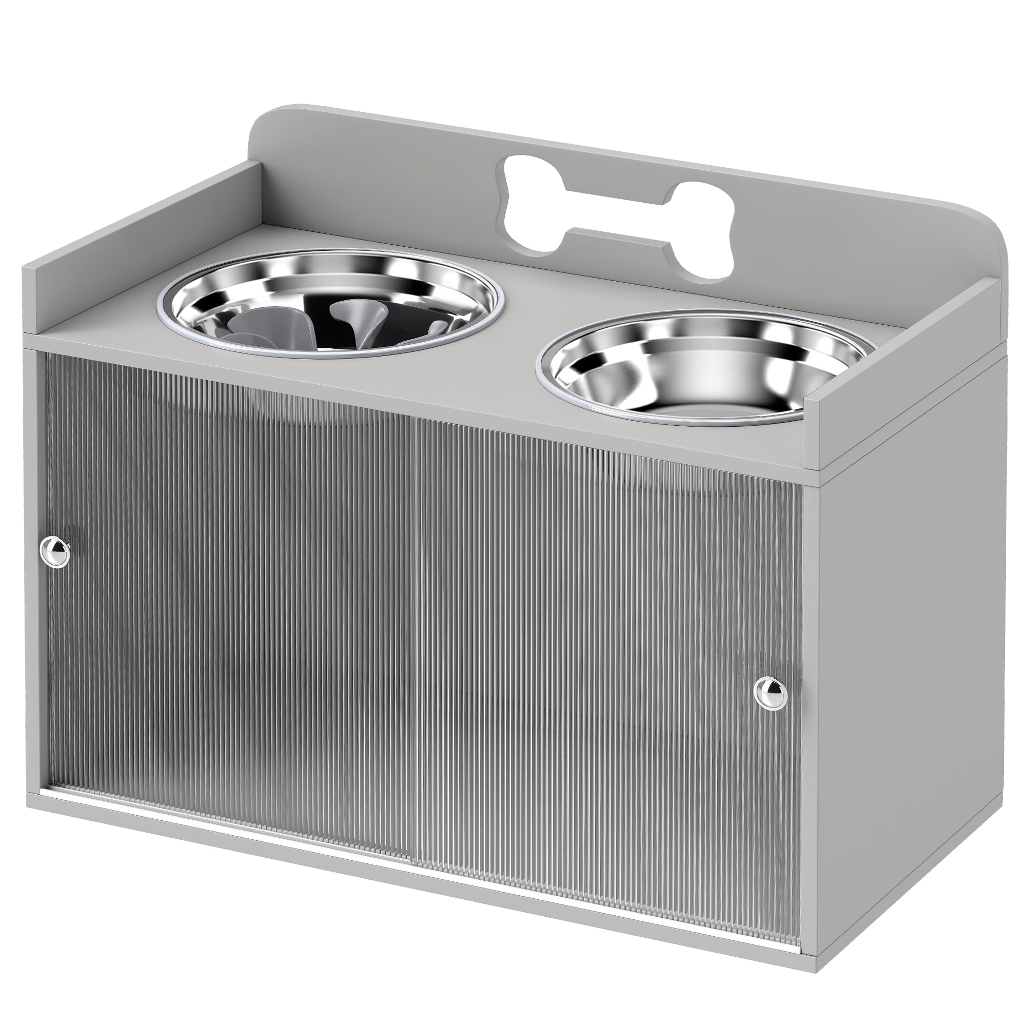 Elevated Dog Bowl Stand with Storage & Stainless Bowls – Gray