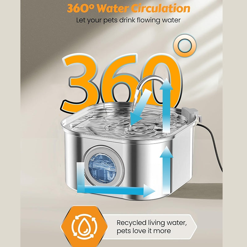 3.2L Stainless‑Steel Pet Water Fountain with Water‑Level Window