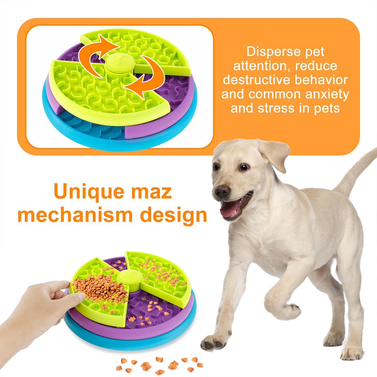 3‑in‑1 Slow‑Feed Pet Bowl with Puzzle & Lick Mat