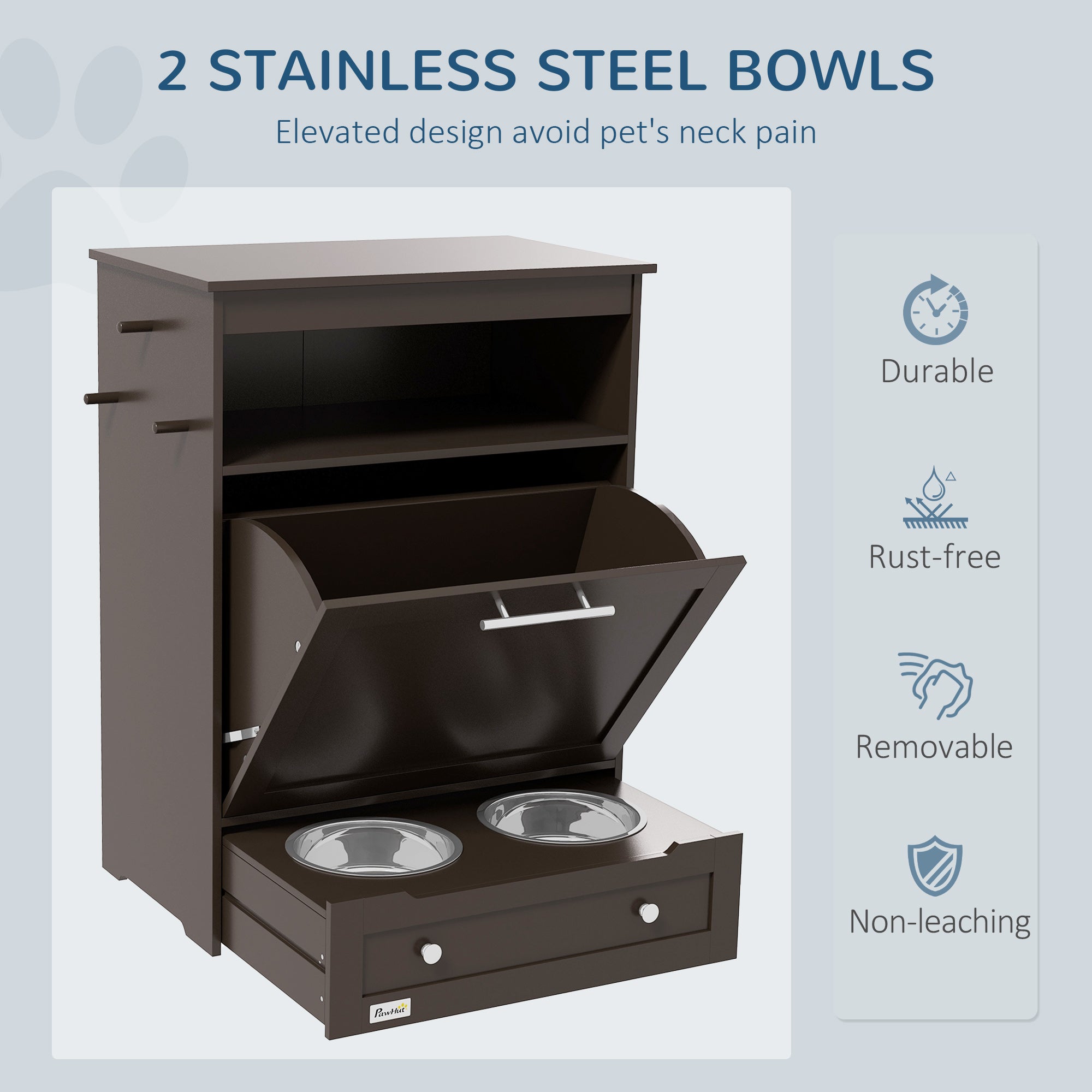 Pet Feeder Station Cabinet with Raised Bowls & Food Storage