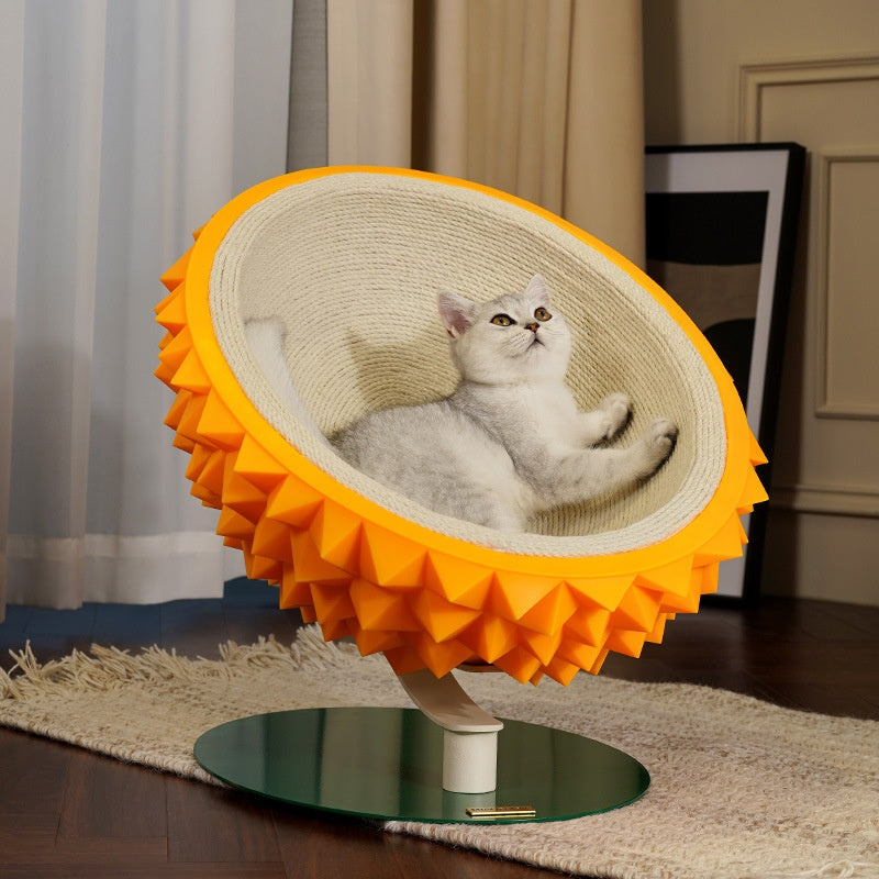 Durian Shape Cat Scratching Bed Cat House - Comfortable Sisal Rope Scratching Board With PVC Plastic Combination, 3 In 1 Cat Resting Bed - Suitable For Cat Claw Care, Cute And Sturdy Assembled Pet Fur