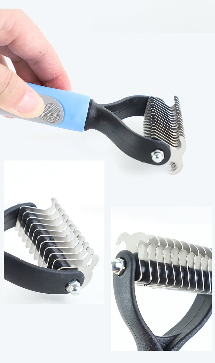 Stainless Steel Double‑Sided Pet Dematting & Shedding Brush