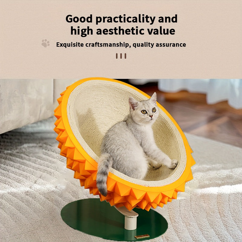 Durian Shape Cat Scratching Bed Cat House - Comfortable Sisal Rope Scratching Board With PVC Plastic Combination, 3 In 1 Cat Resting Bed - Suitable For Cat Claw Care, Cute And Sturdy Assembled Pet Fur