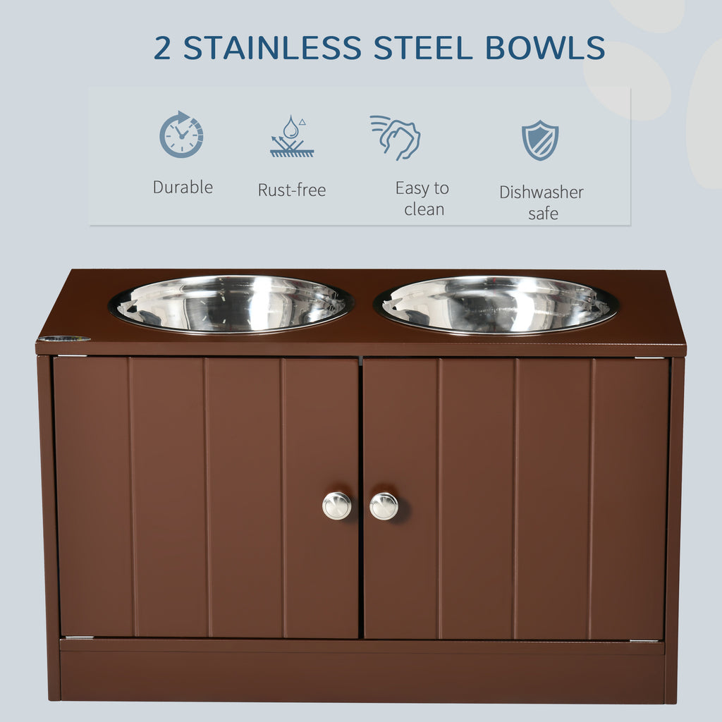 Elevated Dog Bowl Stand with Storage Cabinet – Brown