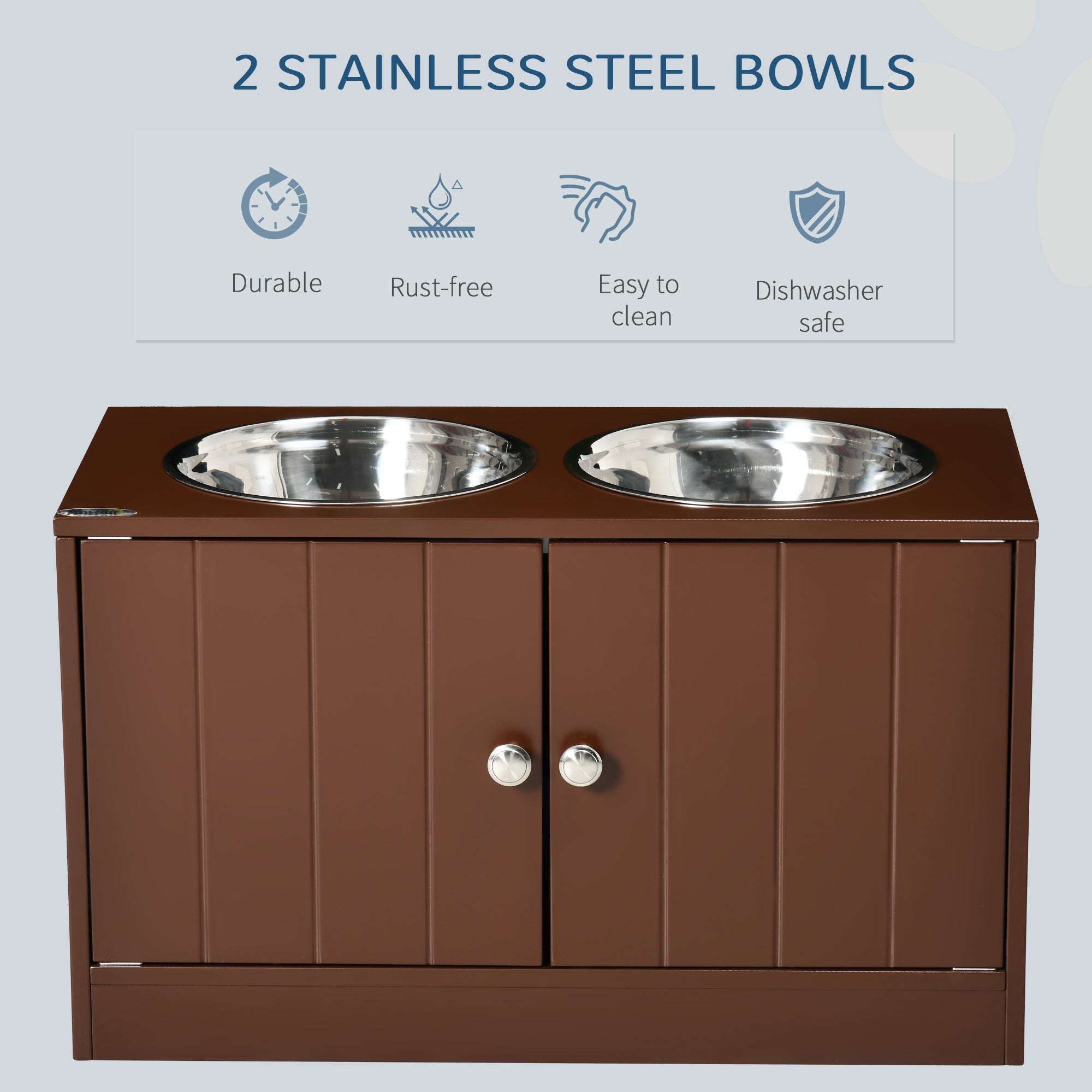 Elevated Dog Bowl Stand with Storage Cabinet – Brown