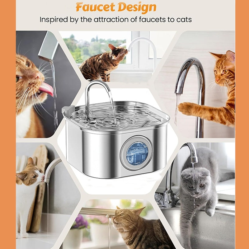 3.2L Stainless‑Steel Pet Water Fountain with Water‑Level Window