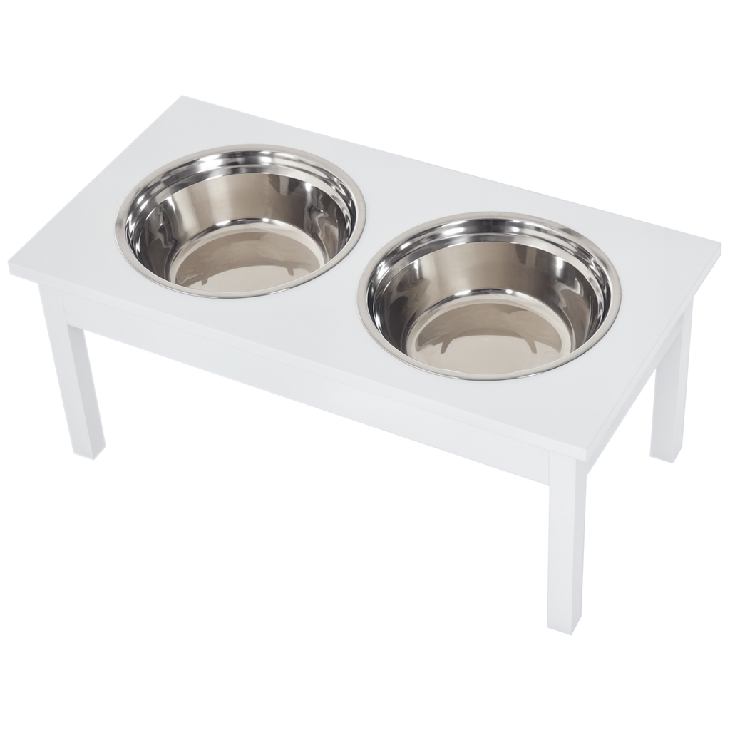 23" Wooden Heavy Duty Dog Food Bowls Pet Elevated Feeding Station -White