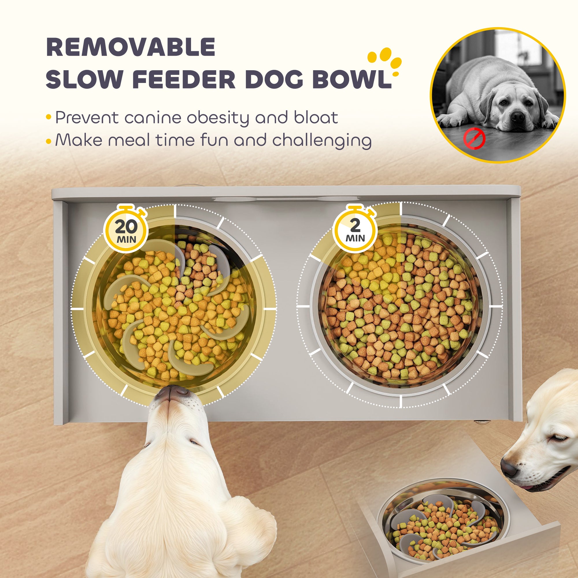 Elevated Dog Bowl Stand with Storage & Stainless Bowls – Gray
