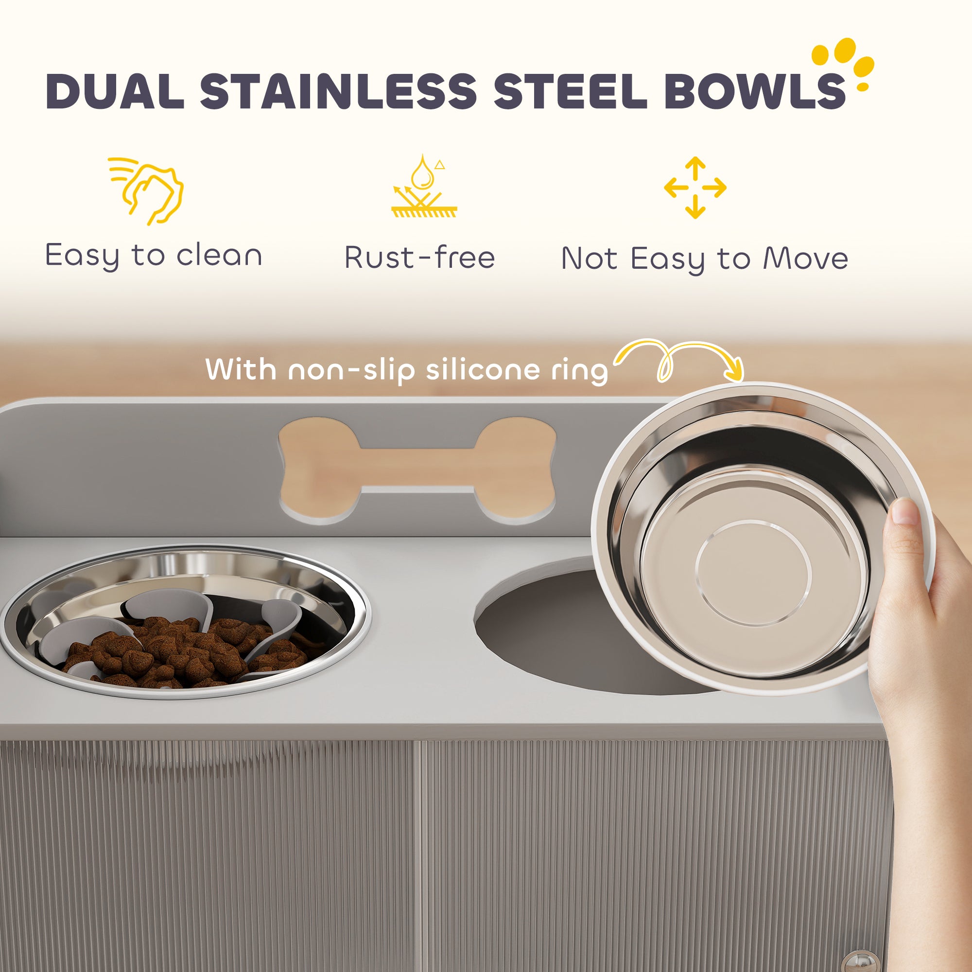 Elevated Dog Bowl Stand with Storage & Stainless Bowls – Gray