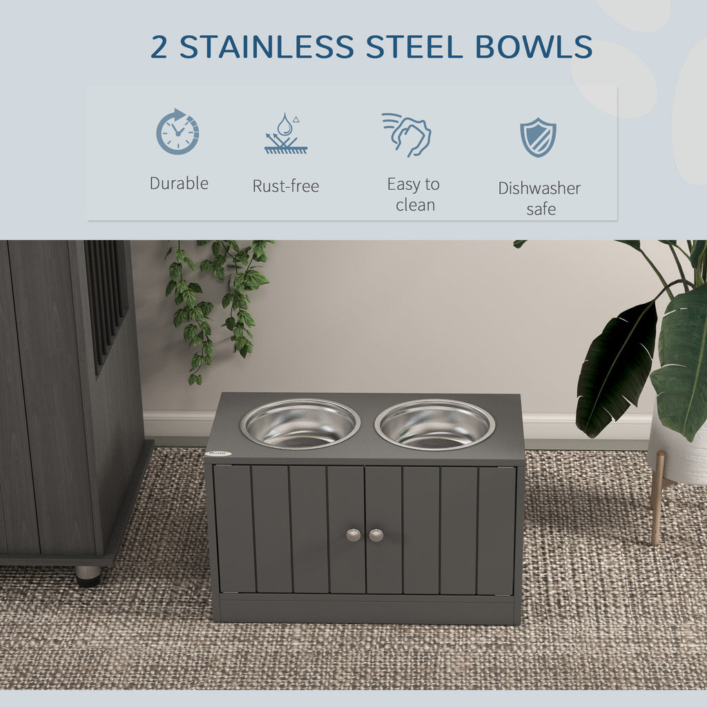 Elevated Dog Bowls with 44L Storage Cabinet – Gray