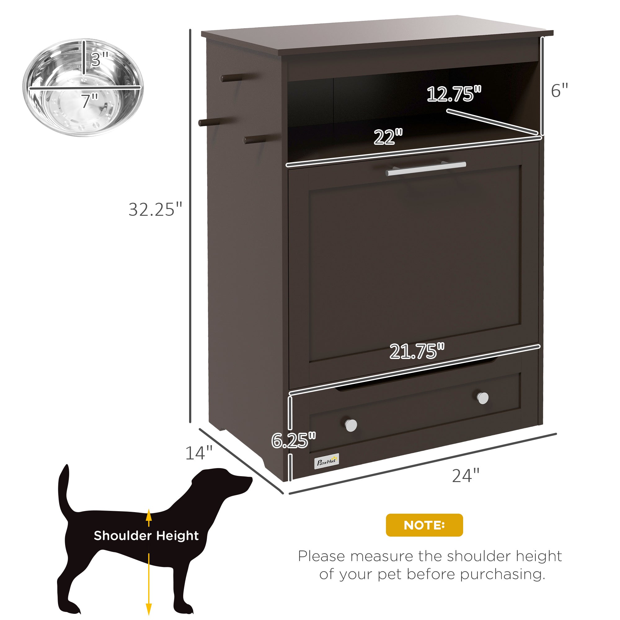 Pet Feeder Station Cabinet with Raised Bowls & Food Storage