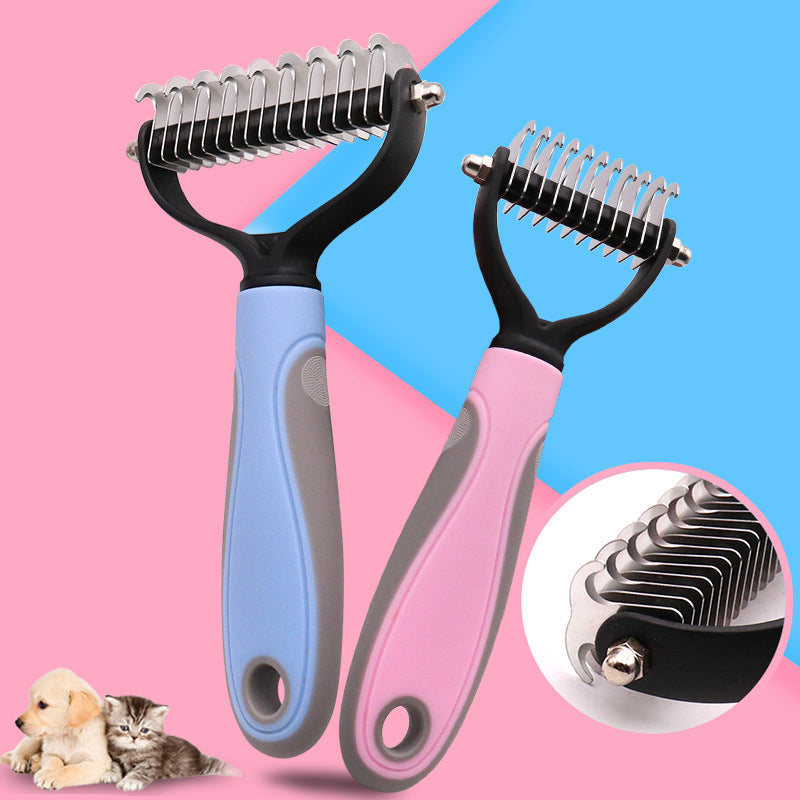 Stainless Steel Double‑Sided Pet Dematting & Shedding Brush