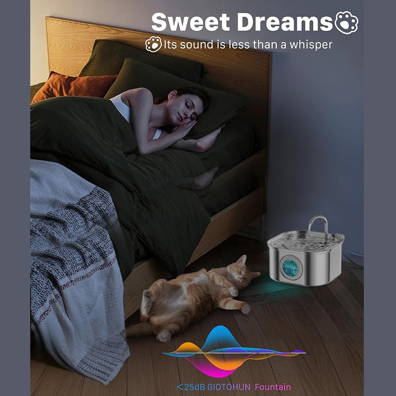 3.2L Stainless‑Steel Pet Water Fountain with Water‑Level Window