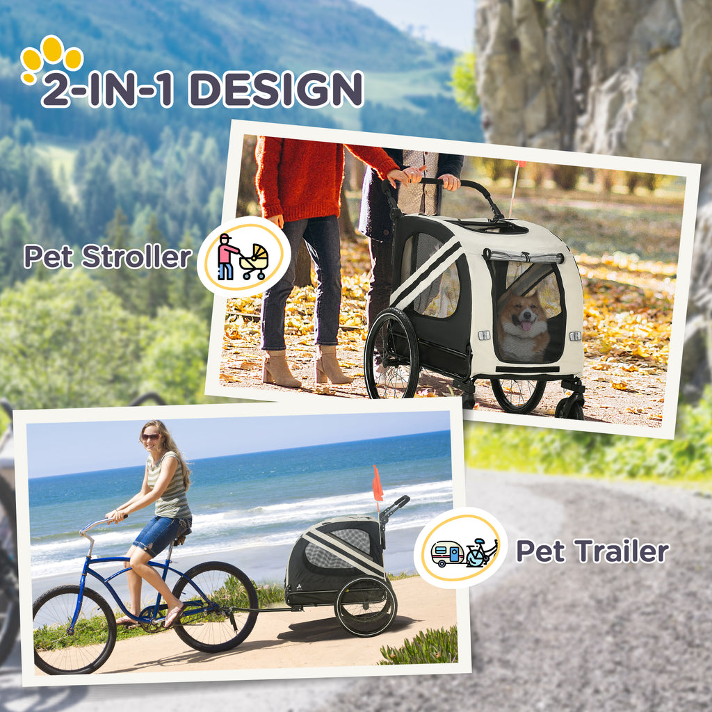 2-in-1 Pet Bike Trailer for Small Dogs, Road-Visibility Dog Stroller Bicycle Carrier, Weather-Strong Bike Wagon Trailer Sidecar Attachment, White
