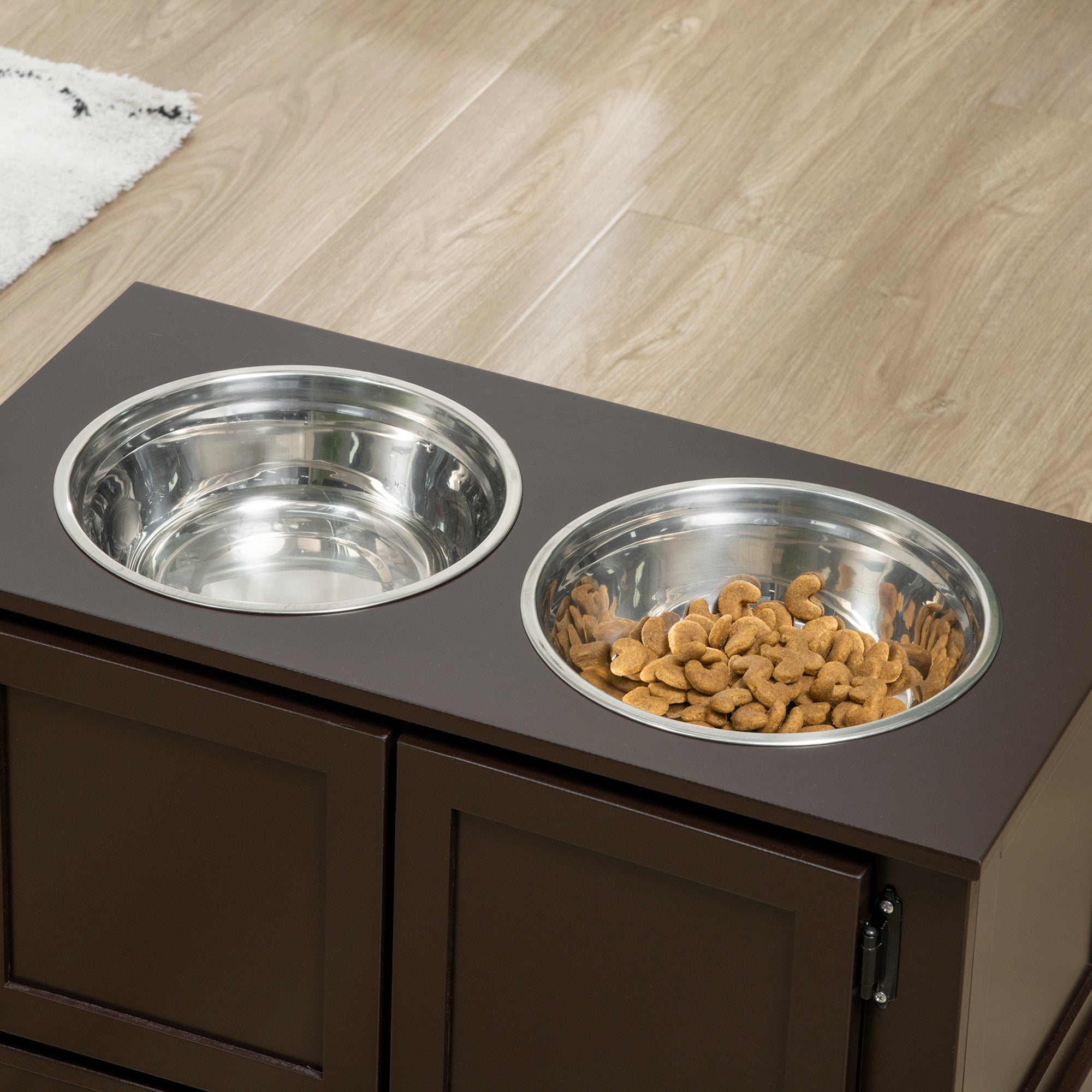 Elevated Dog Bowls with Storage & Stainless Bowls – Coffee