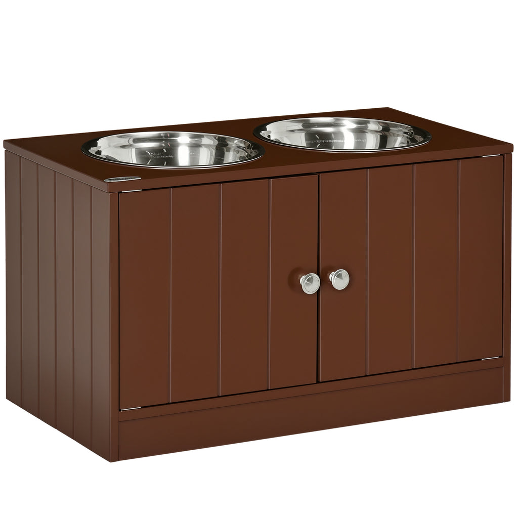 Elevated Dog Bowl Stand with Storage Cabinet – Brown