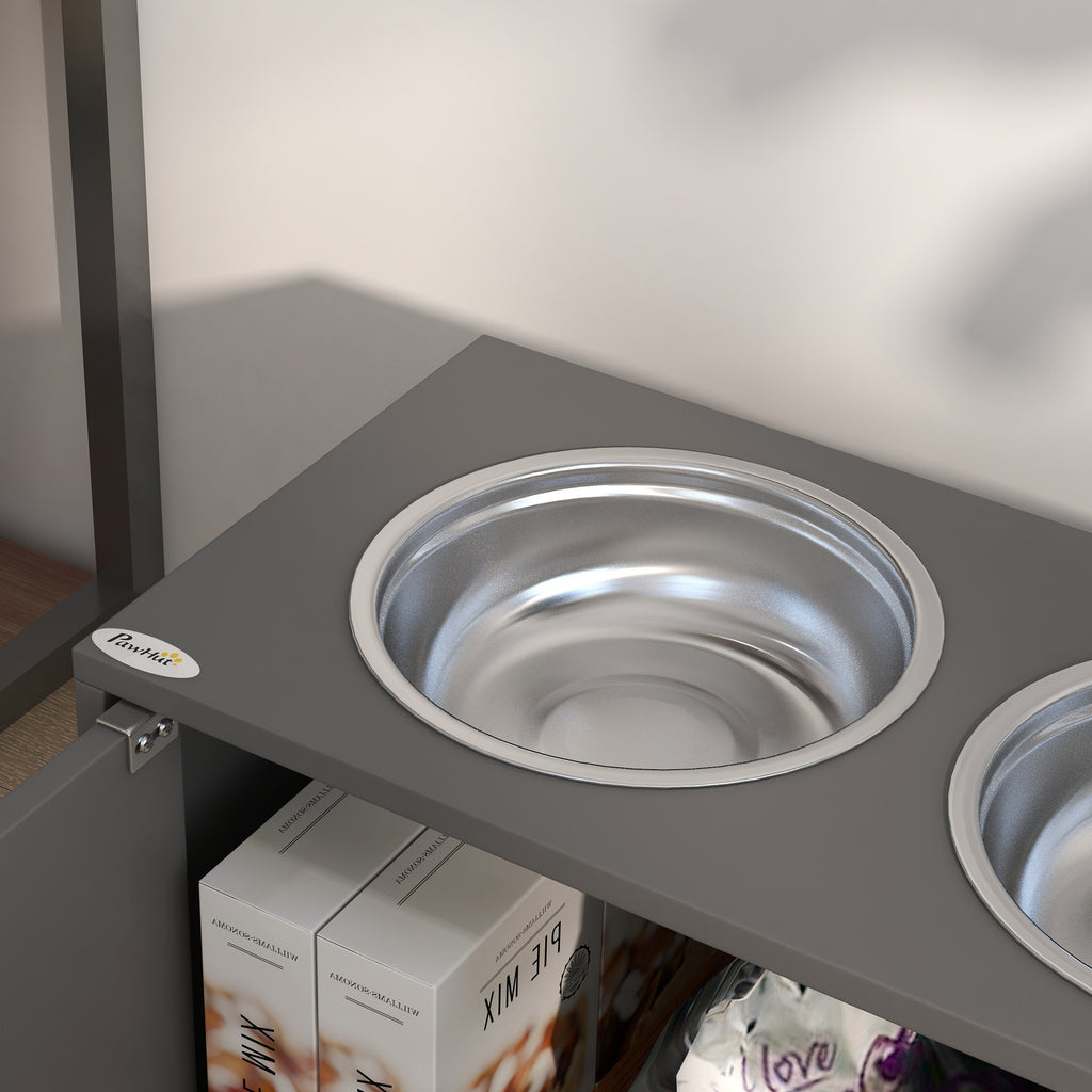 Elevated Dog Bowls with 44L Storage Cabinet – Gray