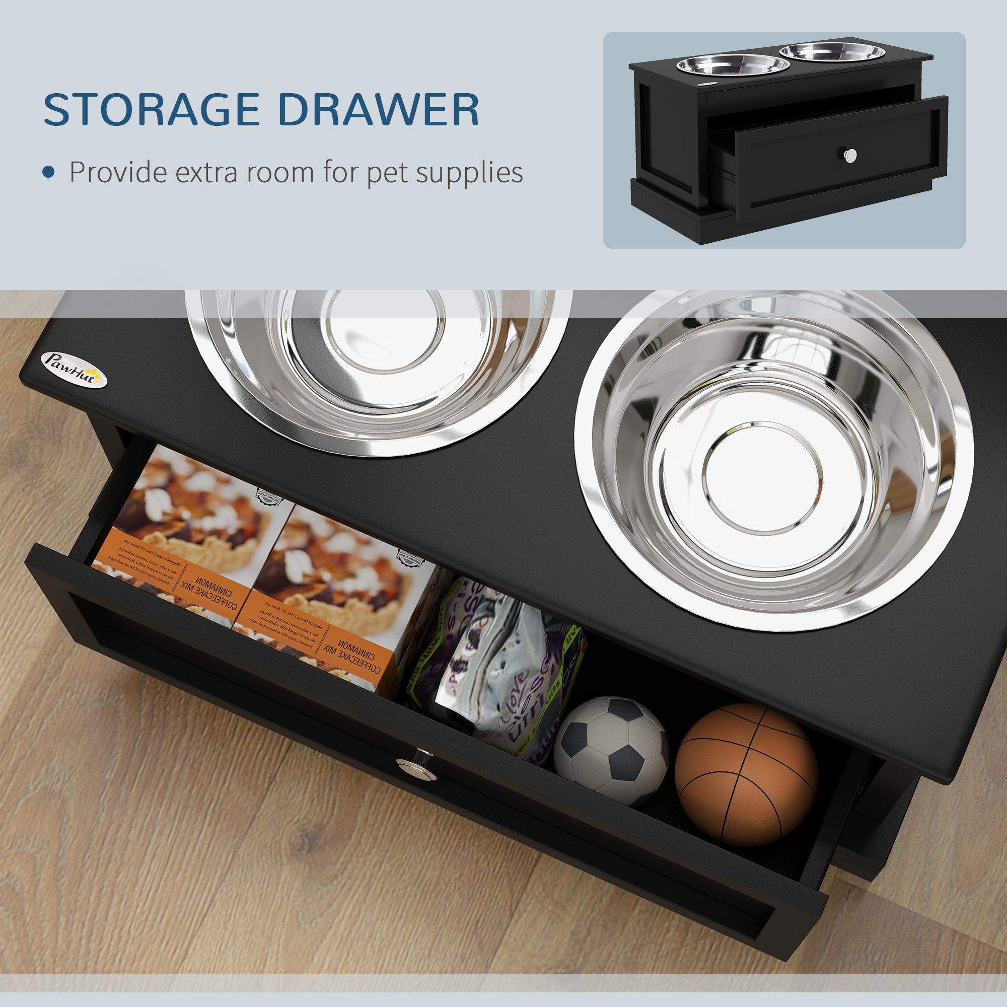 Large Elevated Dog Bowls with 11L Storage Drawer