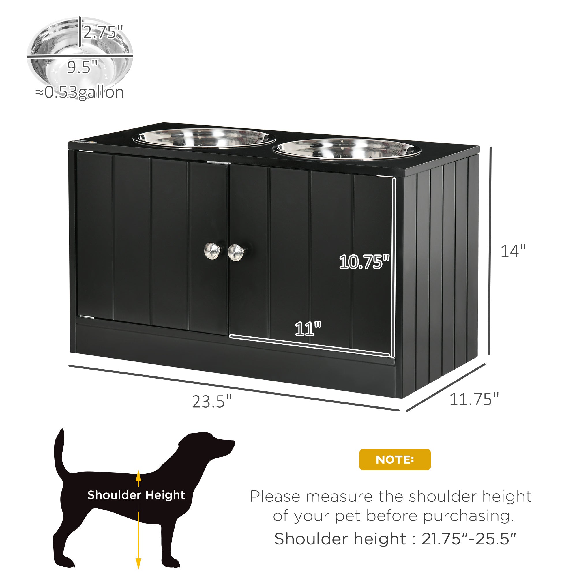 Large Elevated Dog Bowls with Storage Cabinet Containing Large 44L Capacity