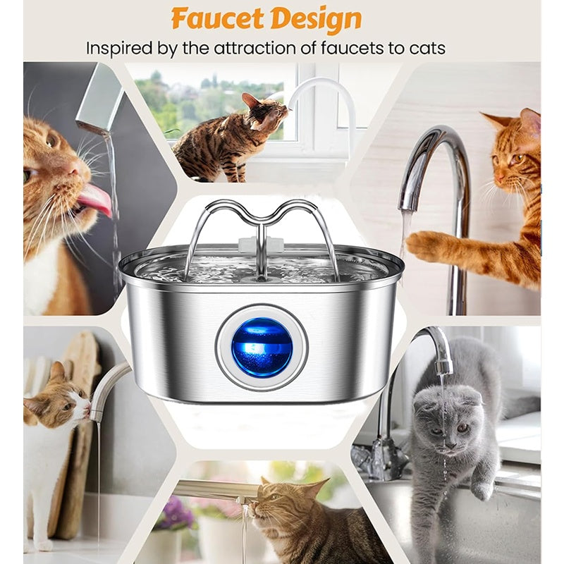 3.2L Stainless‑Steel Cowhorn Pet Water Fountain with Replaceable Filters
