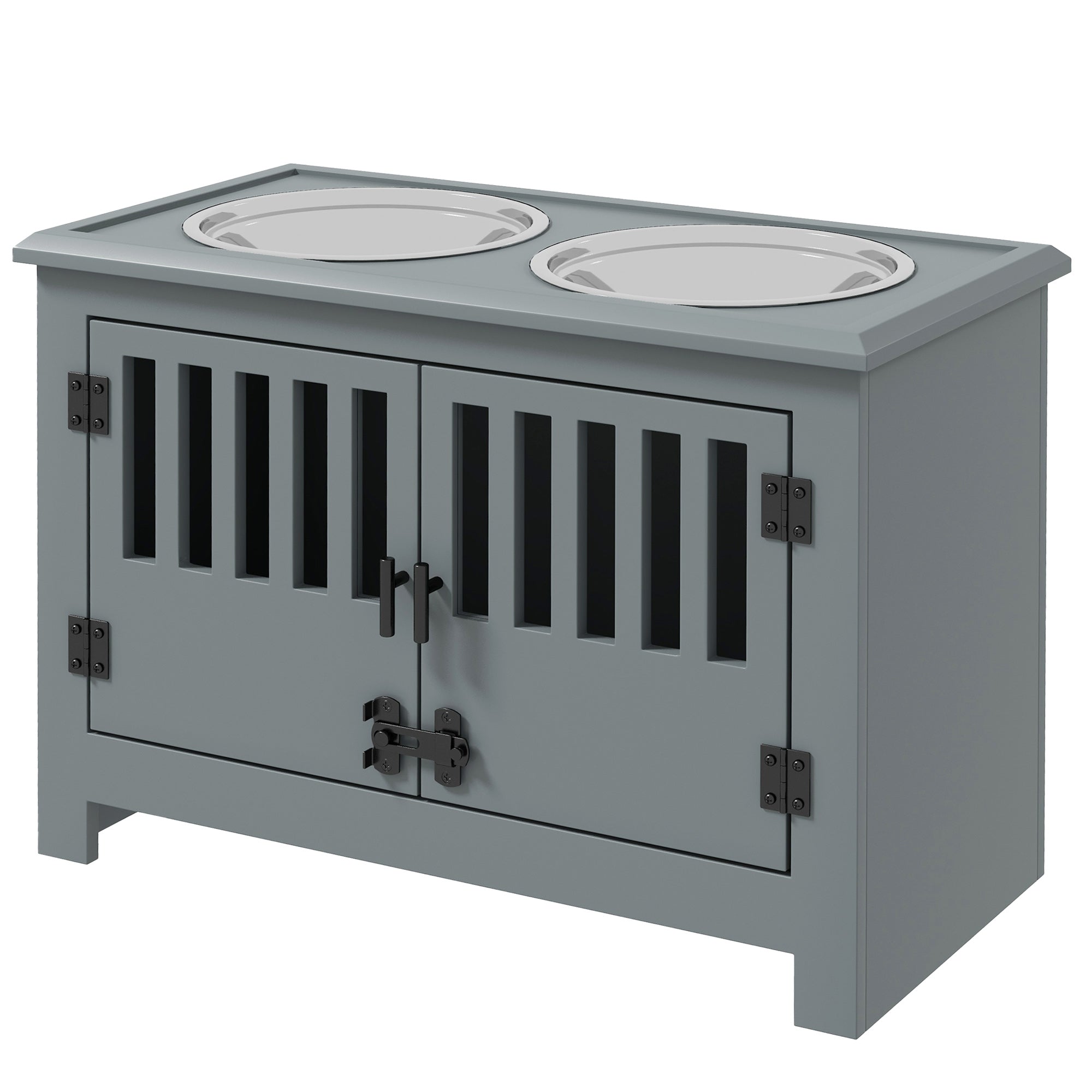 Dog Food Storage Cabinet with Bowls & Dog Feeding Station, Gray