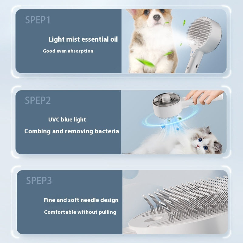 Pet Steam Grooming Brush & Self‑Cleaning Hair Remover