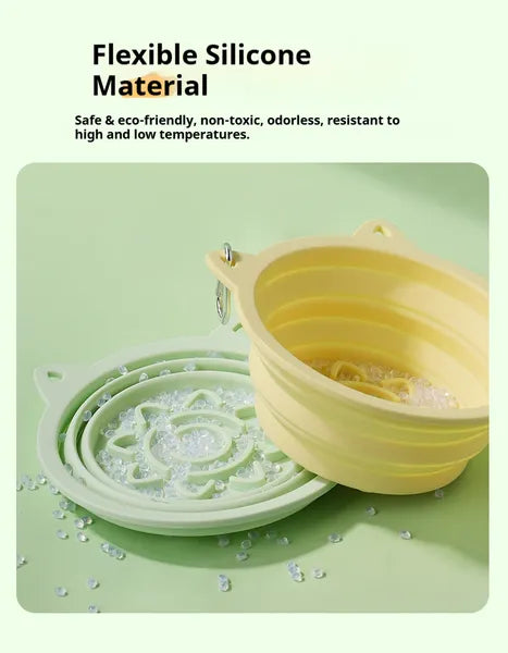 3‑in‑1 Collapsible Travel Dog Bowl with Slow‑Feeder & Suction Base