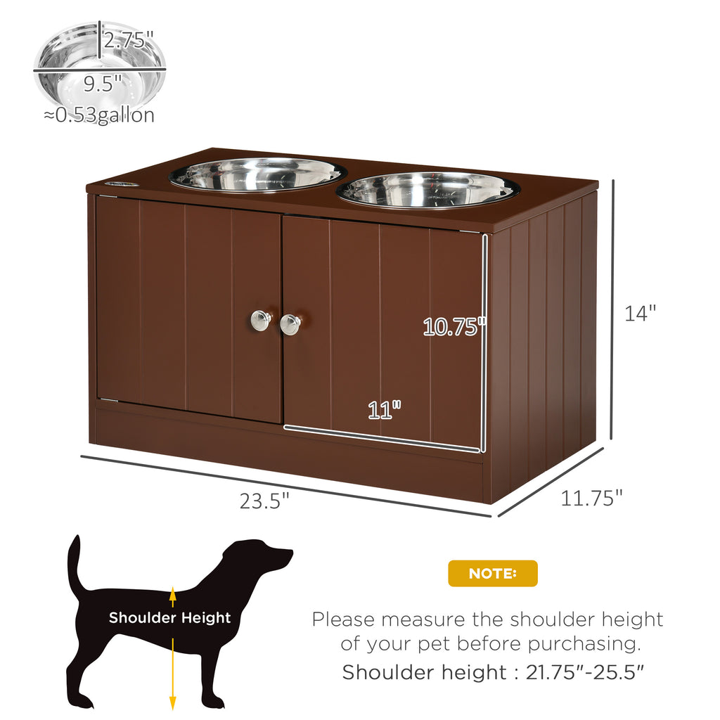 Elevated Dog Bowl Stand with Storage Cabinet – Brown