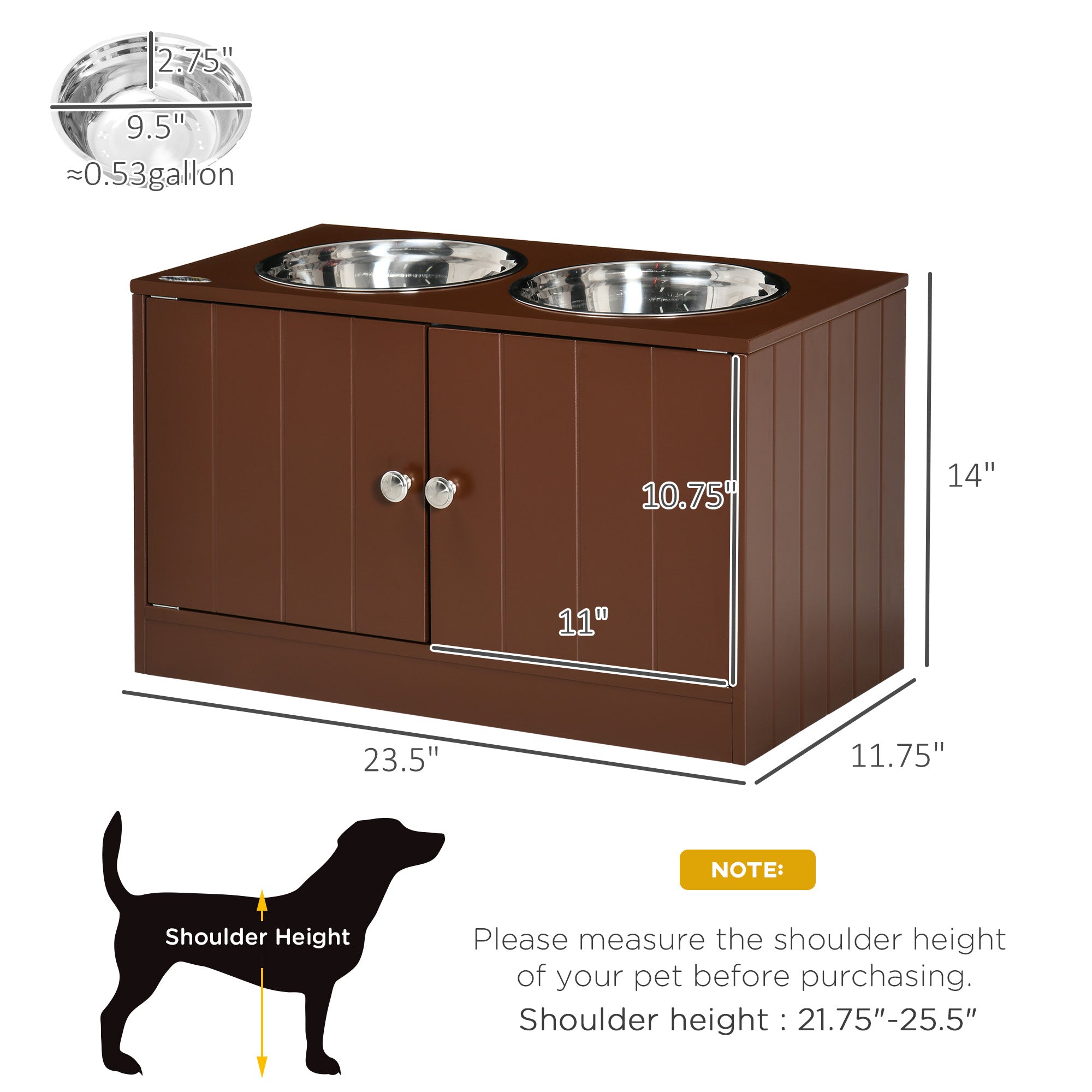 Elevated Dog Bowl Stand with Storage Cabinet – Brown