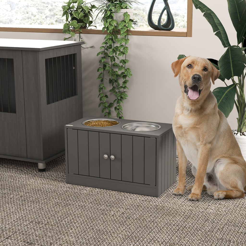 Elevated Dog Bowls with 44L Storage Cabinet – Gray