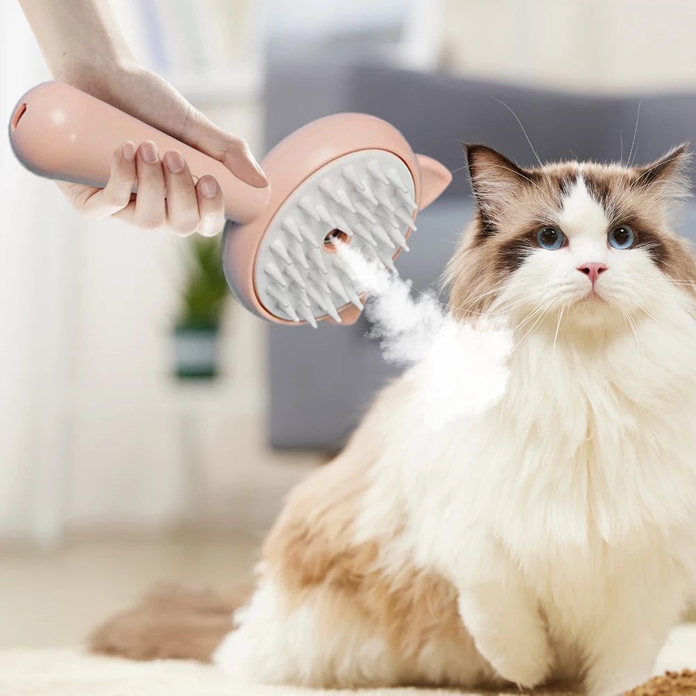 Rechargeable Self‑Cleaning Pet Grooming Brush with Mist – Cats & Dogs