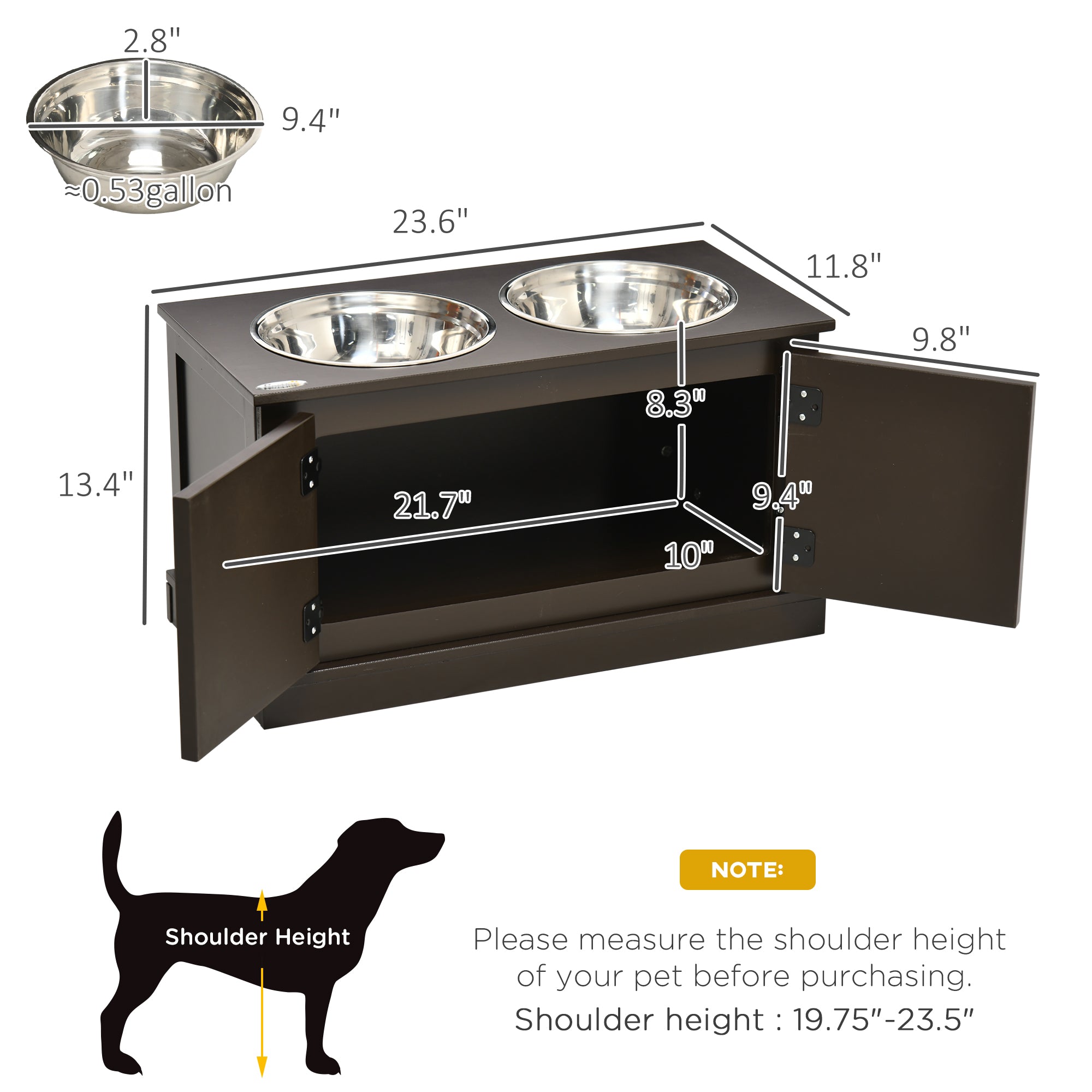 Elevated Dog Bowls with Storage & Stainless Bowls – Coffee