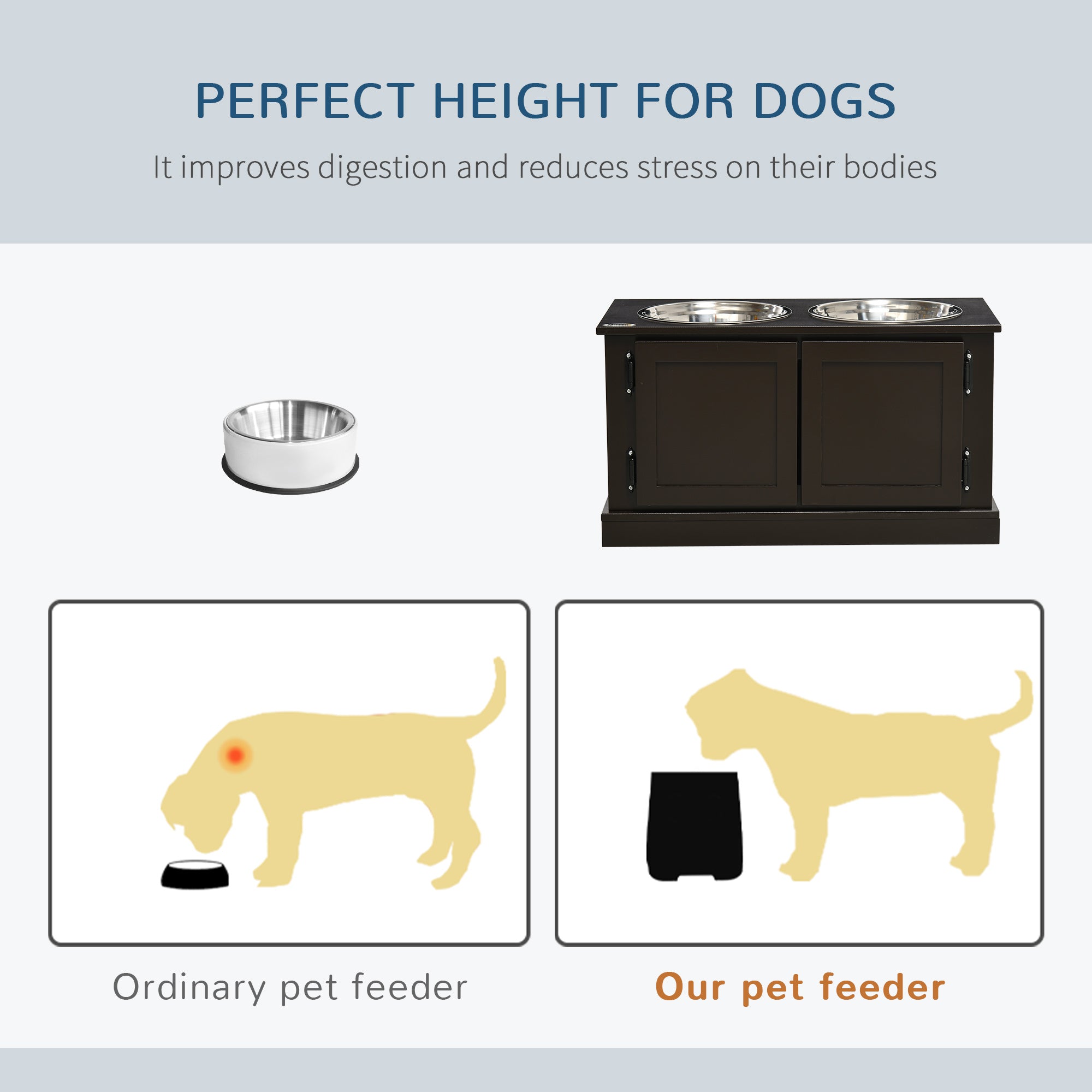 Elevated Dog Bowls with Storage & Stainless Bowls – Coffee