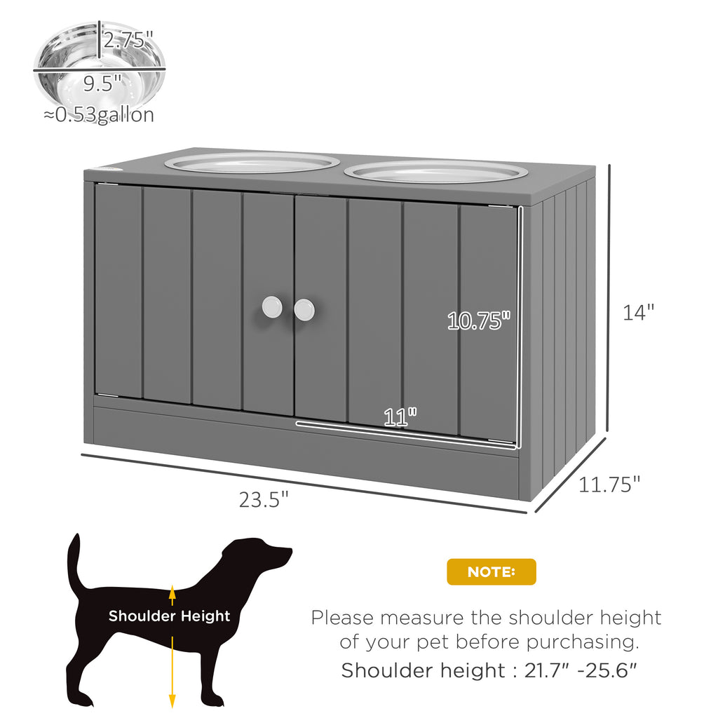 Elevated Dog Bowls with 44L Storage Cabinet – Gray