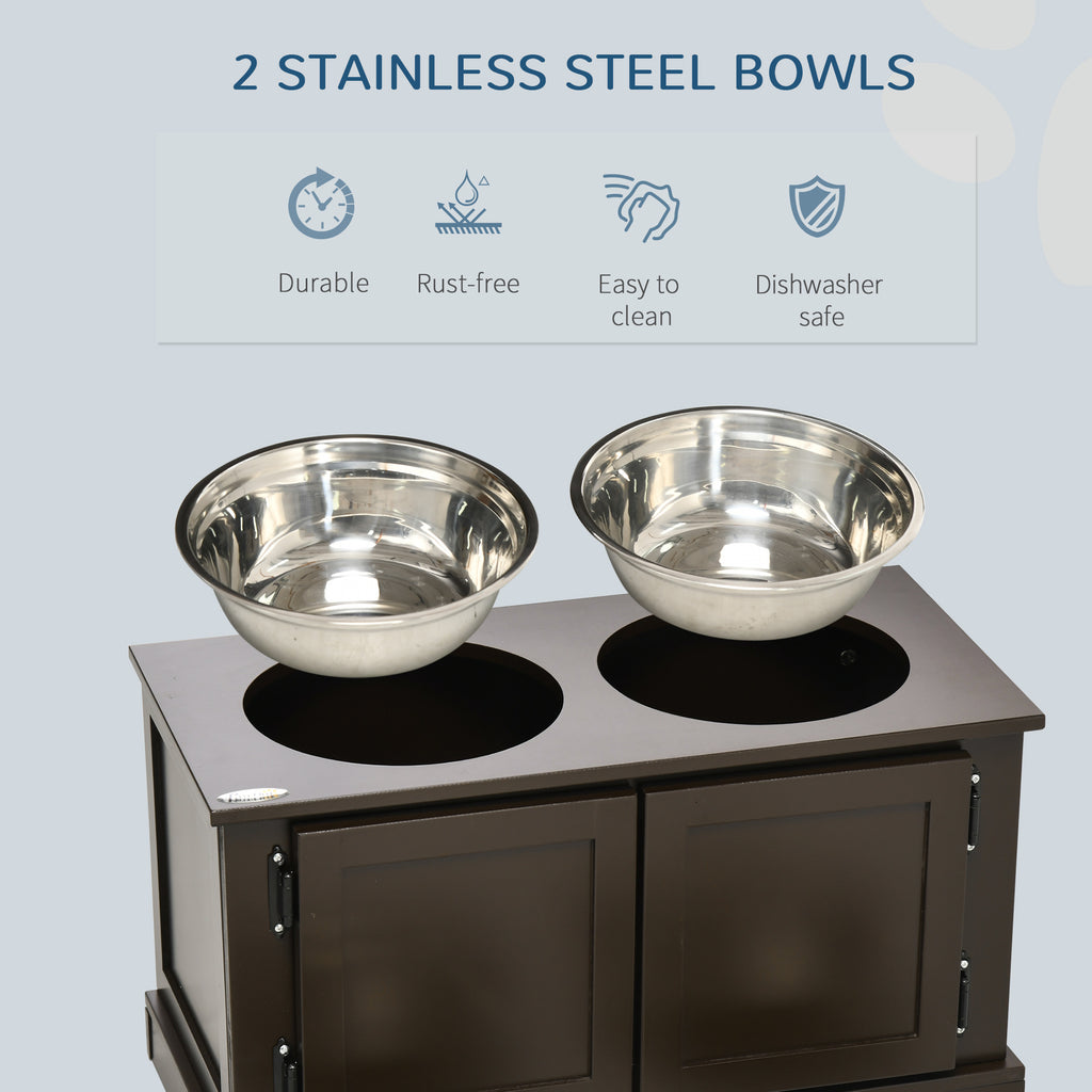 Elevated Dog Bowls with Storage & Stainless Bowls – Coffee