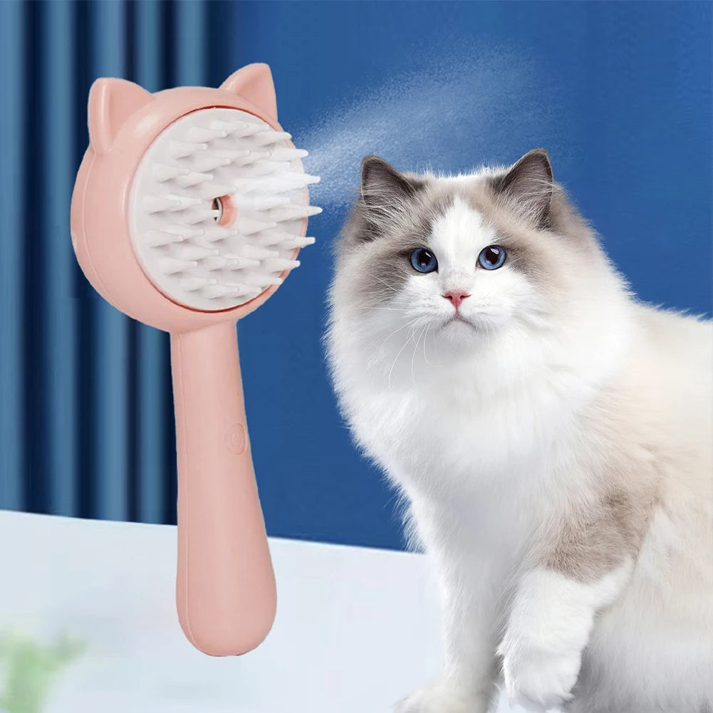 Rechargeable Self‑Cleaning Pet Grooming Brush with Mist – Cats & Dogs