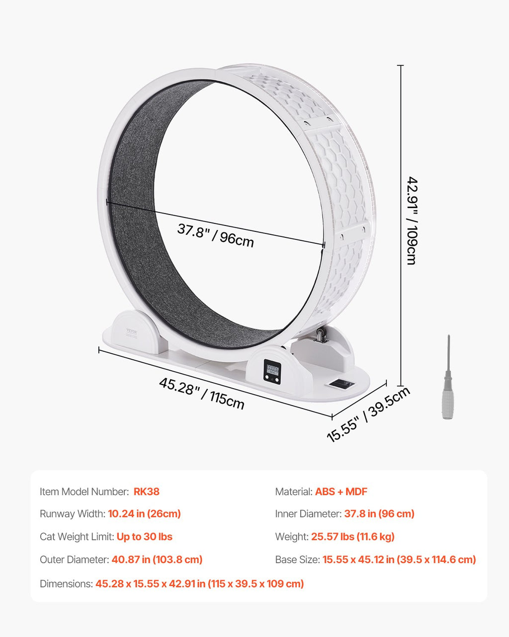 Cat Exercise Wheel With Pedometer 40.8 Cat Treadmill For Pet Health White
