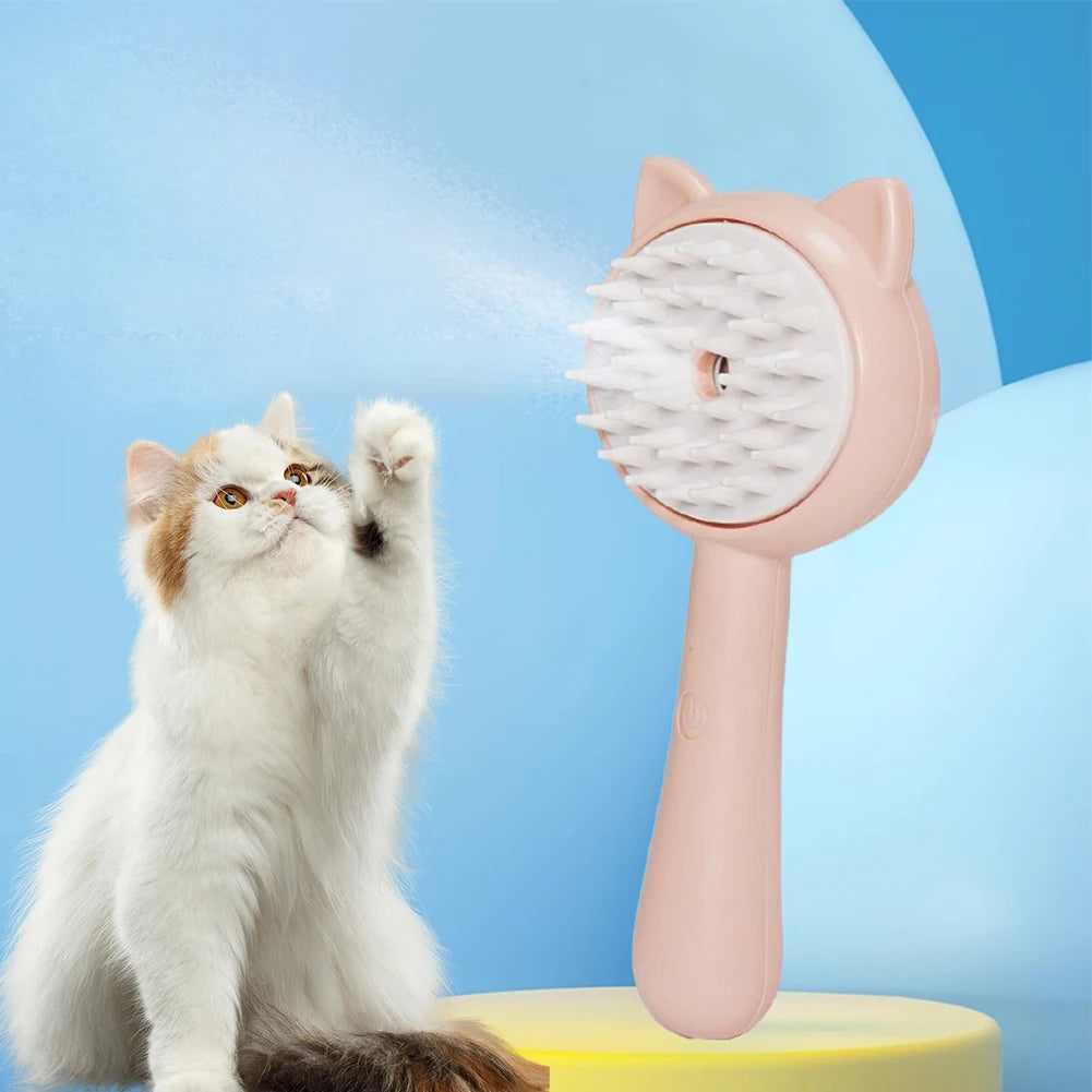 Rechargeable Self‑Cleaning Pet Grooming Brush with Mist – Cats & Dogs