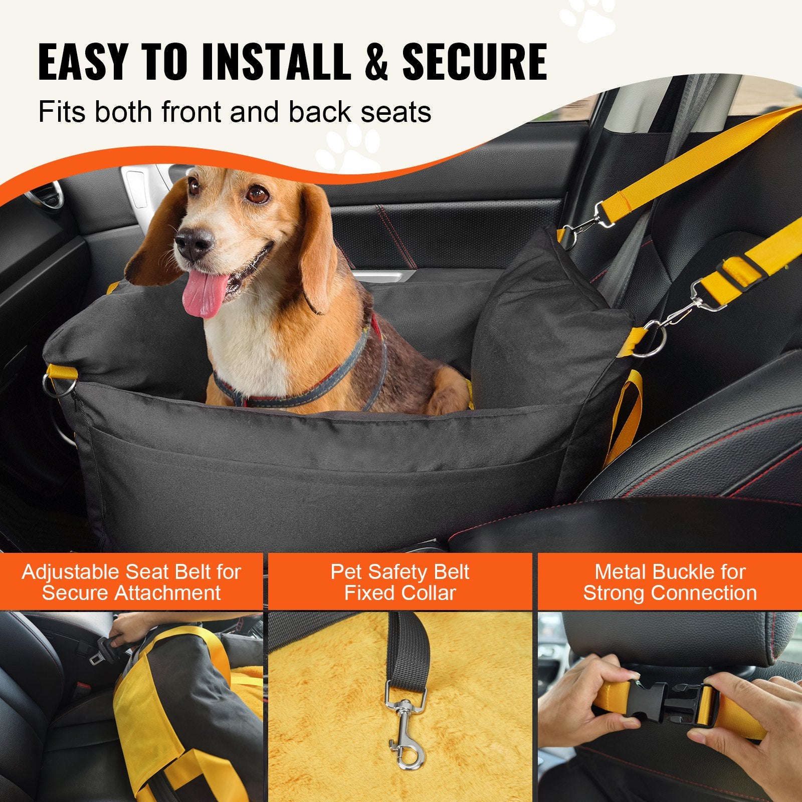 VEVOR Dog Booster Car Seat Pet Car Seat For Small Dog Up To 25lbs Black