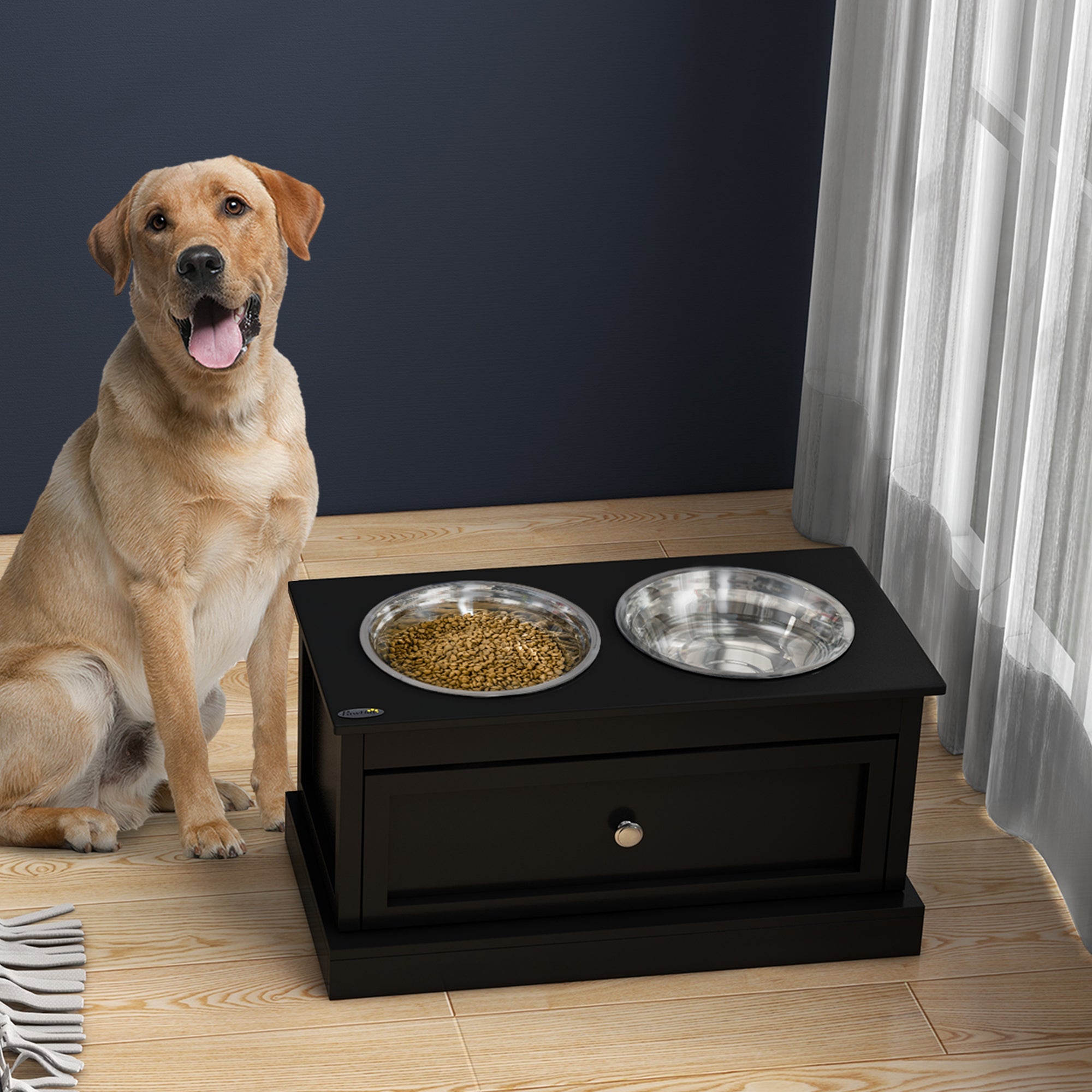 Large Elevated Dog Bowls with 11L Storage Drawer