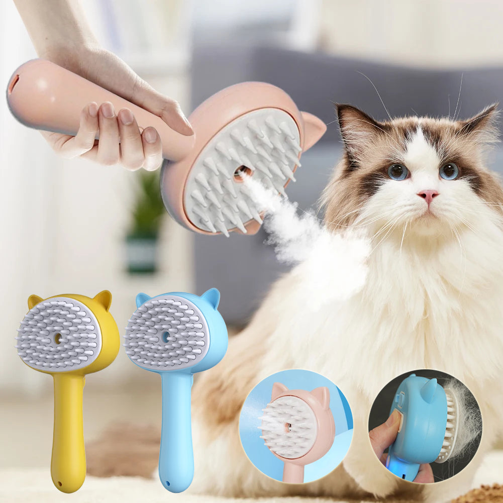 Rechargeable Self‑Cleaning Pet Grooming Brush with Mist – Cats & Dogs