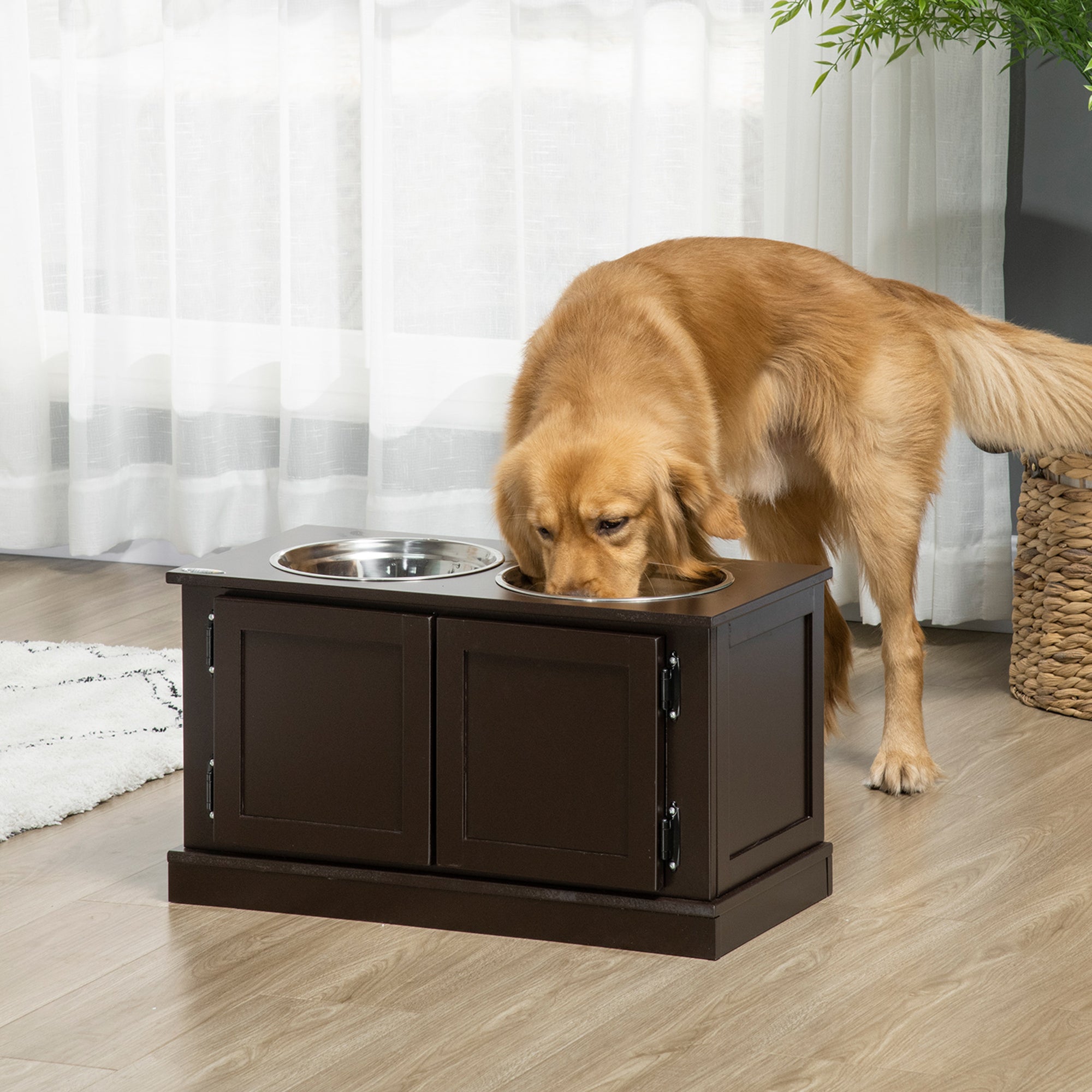 Elevated Dog Bowls with Storage & Stainless Bowls – Coffee