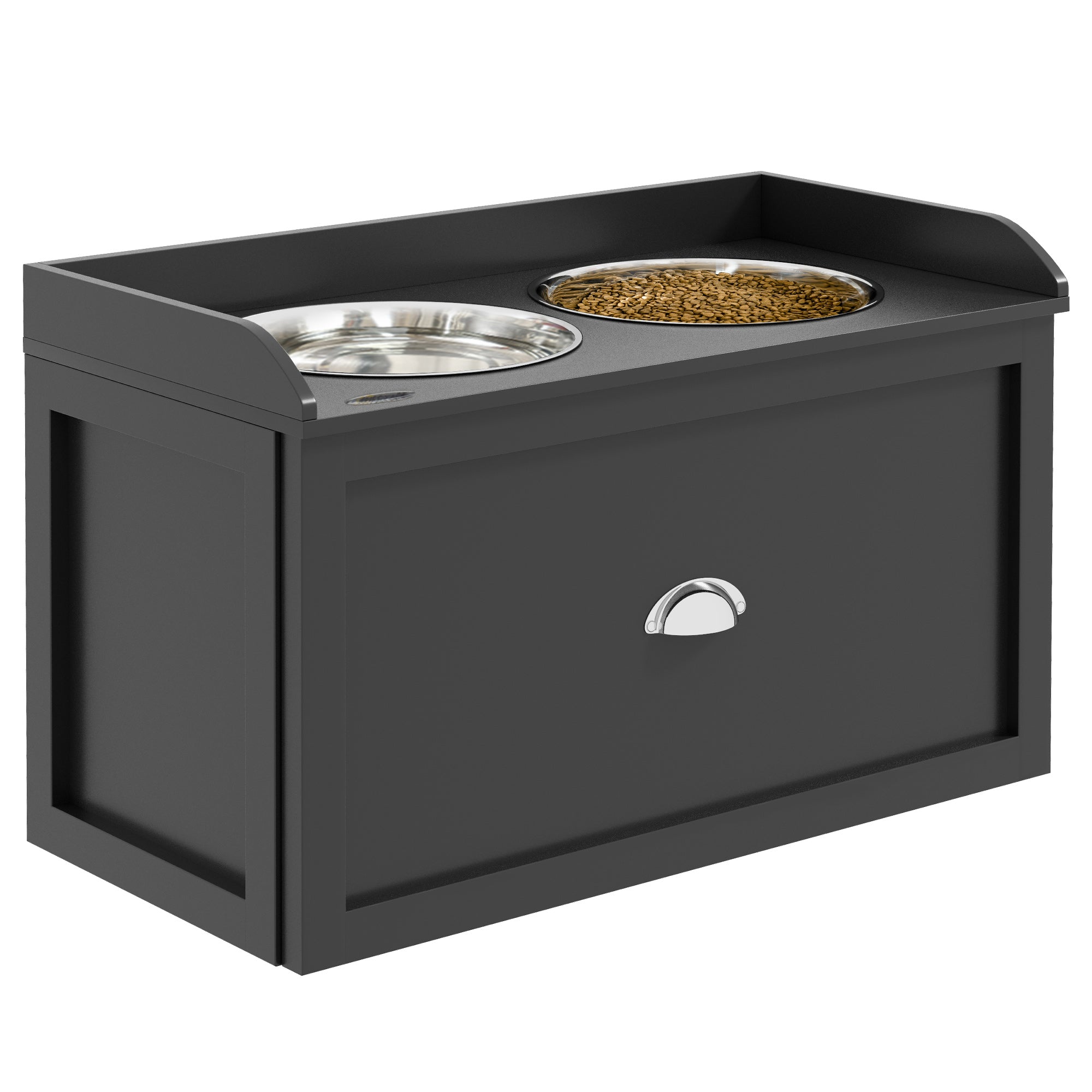 Pet Feeding Station with Storage & Elevated Bowls