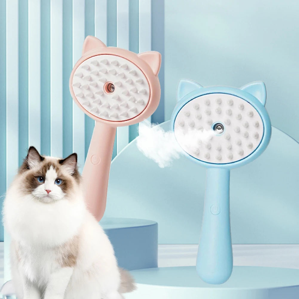 Rechargeable Self‑Cleaning Pet Grooming Brush with Mist – Cats & Dogs