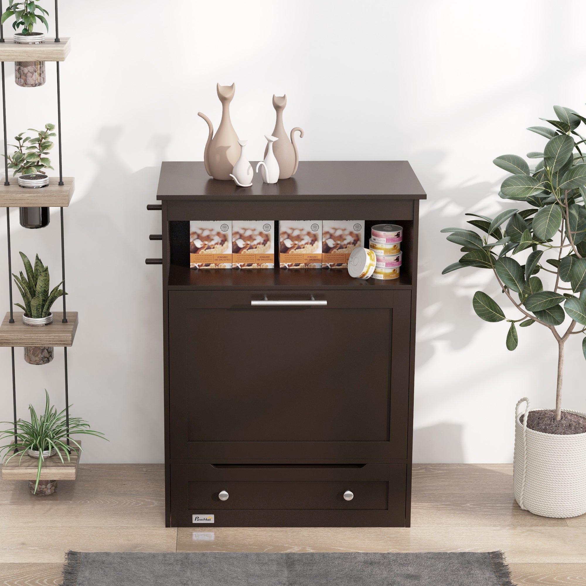 Pet Feeder Station Cabinet with Raised Bowls & Food Storage