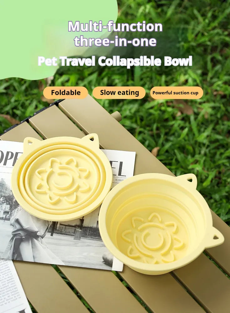 3‑in‑1 Collapsible Travel Dog Bowl with Slow‑Feeder & Suction Base
