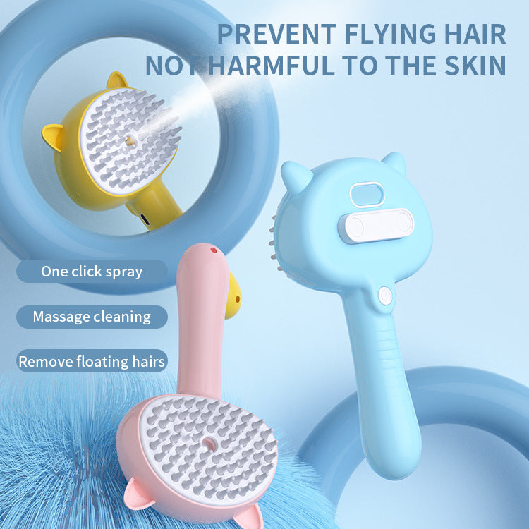 Rechargeable Self‑Cleaning Pet Grooming Brush with Mist – Cats & Dogs